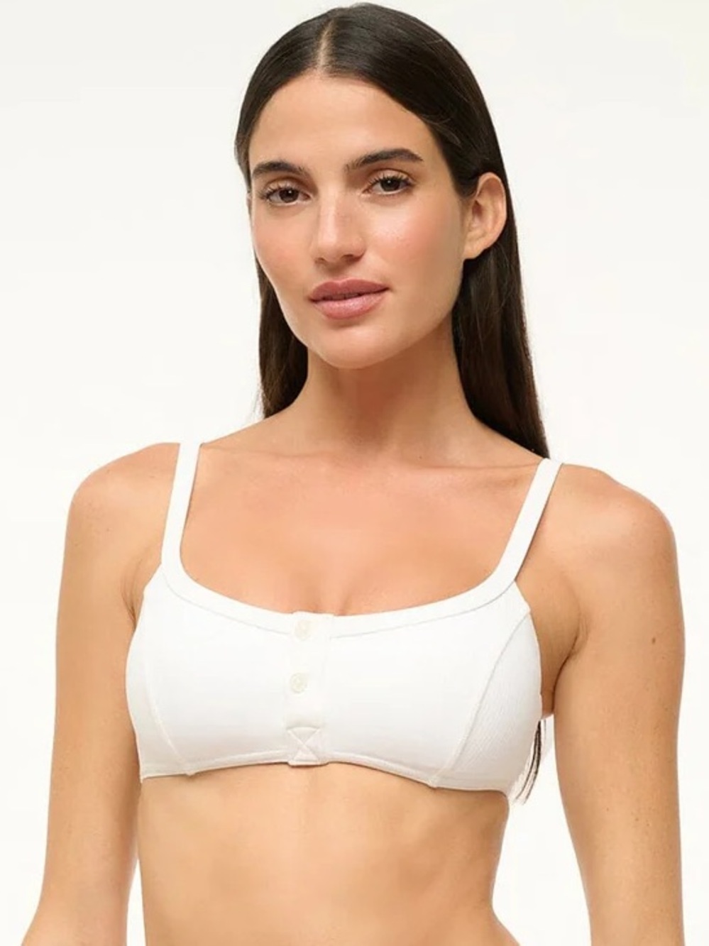 STAUD Gia Bikini Top NWT Sz‎ S Bright White Ribbed Scoop Neck Sporty Bridal